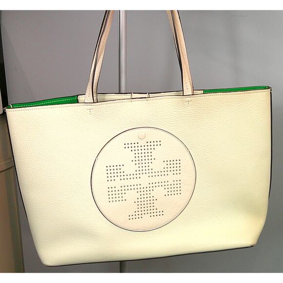 Tory Burch Everyday Tote – Spacious, Chic Cream/Green Combo - Picture 1 of 11
